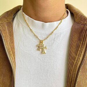 vintage y2k style double cross gold necklace